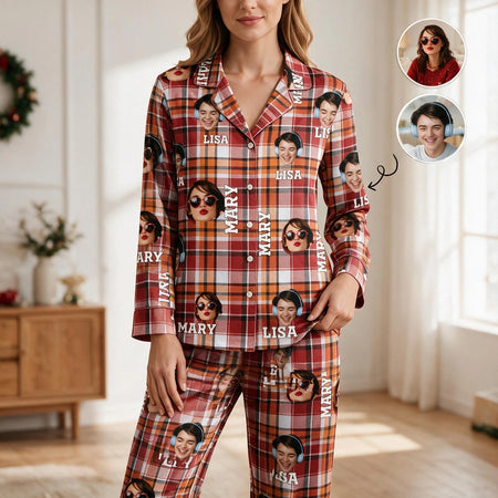 Custom Photo Upload Plaid Pajamas with Personalized Names 1KOX3
