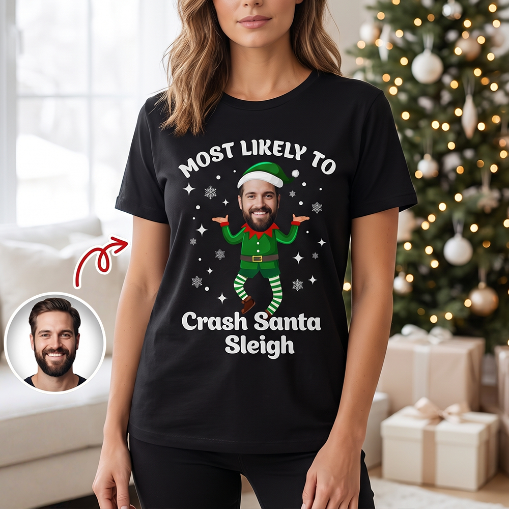 Custom Photo Upload T-Shirt with Christmas Elf Design DPLF2