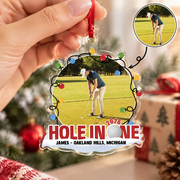 Custom Photo Upload Acrylic Ornament with Hole in One Golf Design FQ9SC