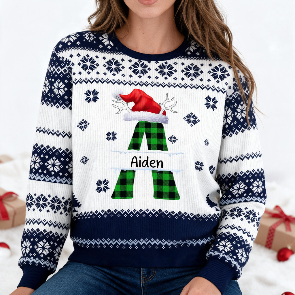 Custom Name Initial Letter Christmas Ugly Sweater Gift For Family 7WWBQ