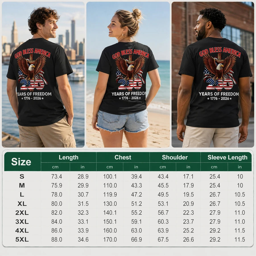 God Bless America 250th Anniversary T-Shirt — Patriotic 1776-2026 Shirt 9CNAC