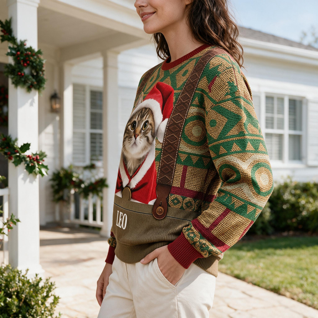Cat Photo Frozen Christmas Ugly Sweater For Cat Lovers 8MY8D