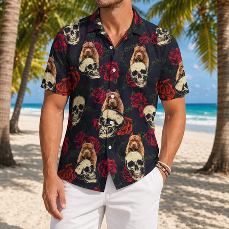 Custom Dog Skull Face Tropical Leaf Hawaiian Shirt — Gift for Dog Lovers S6G54