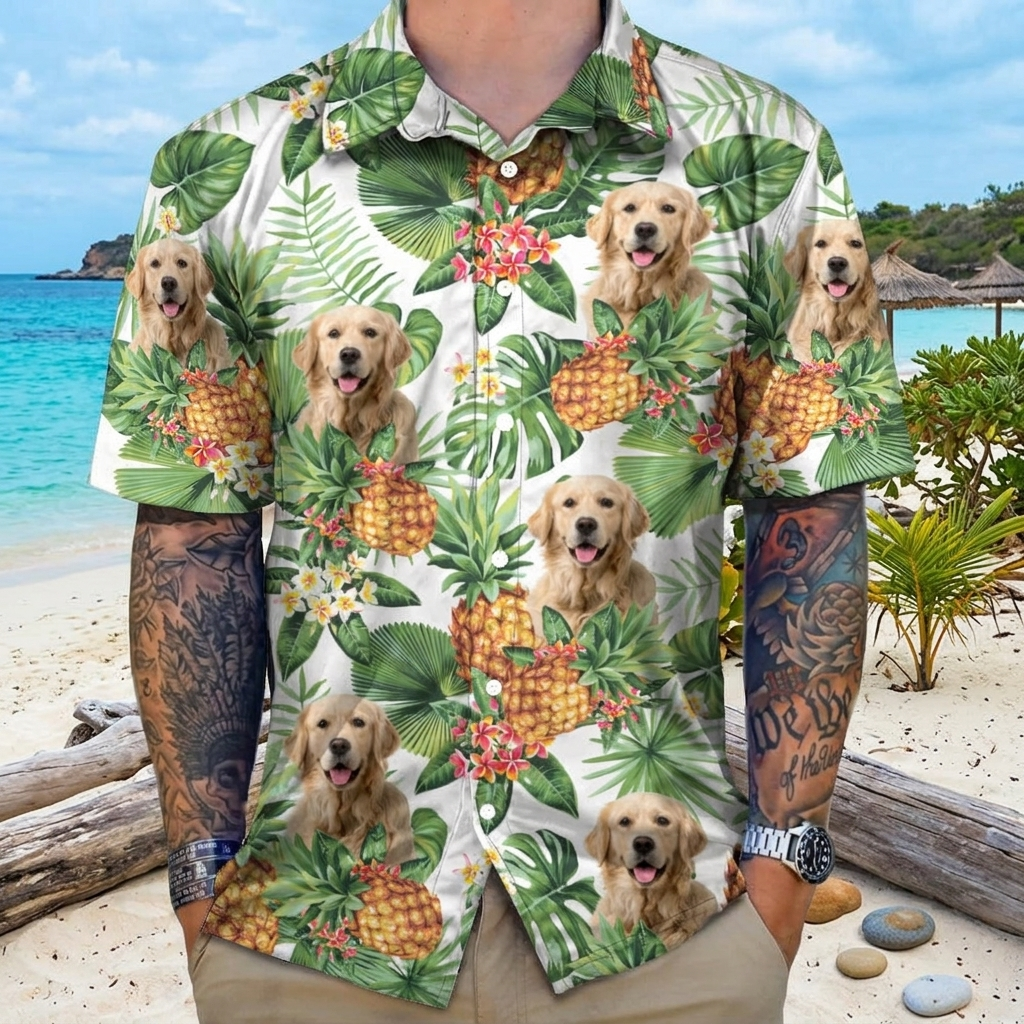 Custom Dog Photo Tropical Hawaiian Shirt