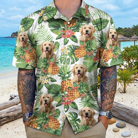 Custom Dog Photo Tropical Hawaiian Shirt DRQDW