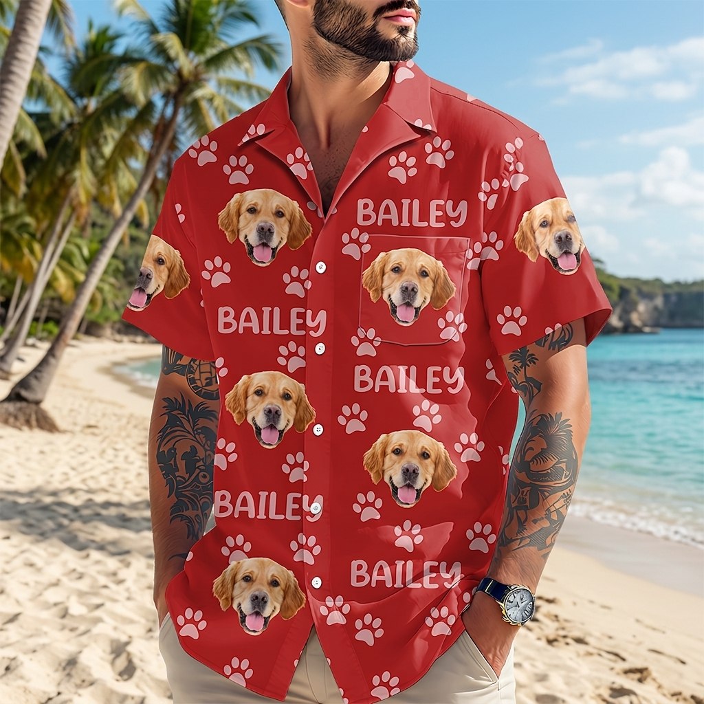 Custom Photo Funny Pet Face Pattern Dog Cat Family Hawaiian Shirt