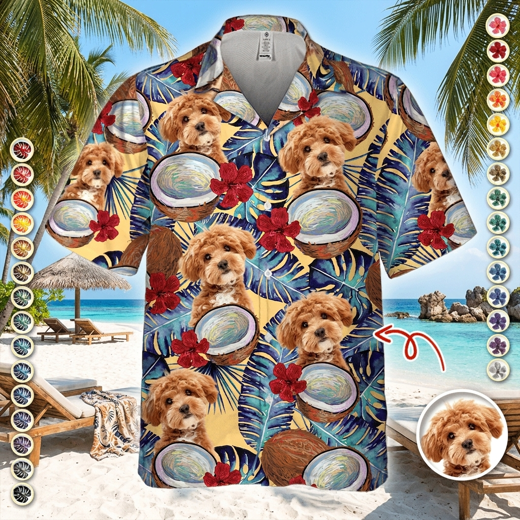 Custom Photo Tropical Coconut Dog Cat Hawaiian Shirt