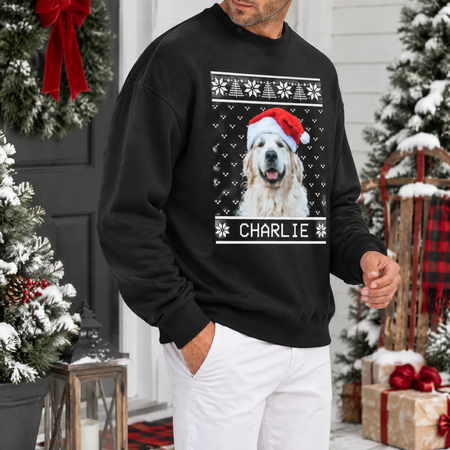 Custom Photo Upload Sweatshirt with Snickers Ugly Christmas Sweater Design E4TQK
