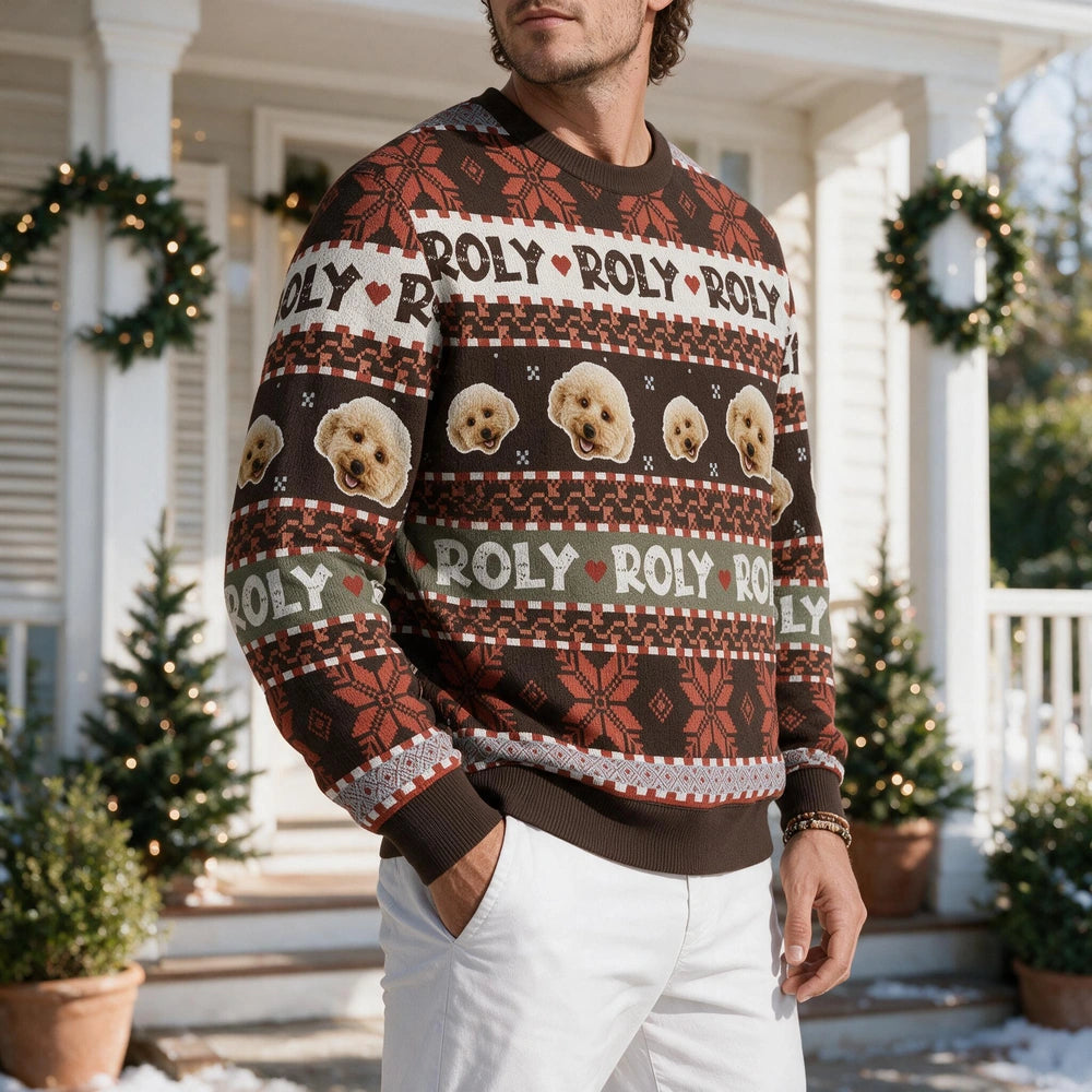Custom Photo Upload Roly Poly Dog Ugly Christmas Sweater S5SPG