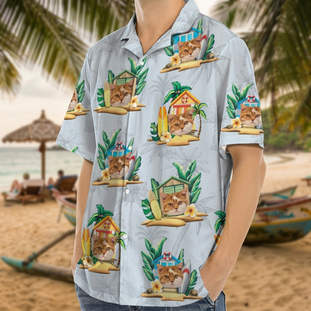 Custom Cat Photo Tropical Men's Hawaiian Shirt
