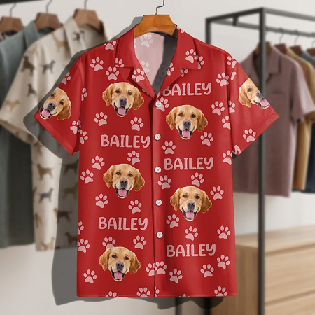 Custom Photo Funny Pet Face Pattern Dog Cat Family Hawaii Shirt 4D3W9