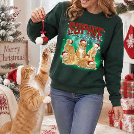 Custom Photo Upload Sweatshirt with Cats in Santa Hats Merry Christmas 7HT93