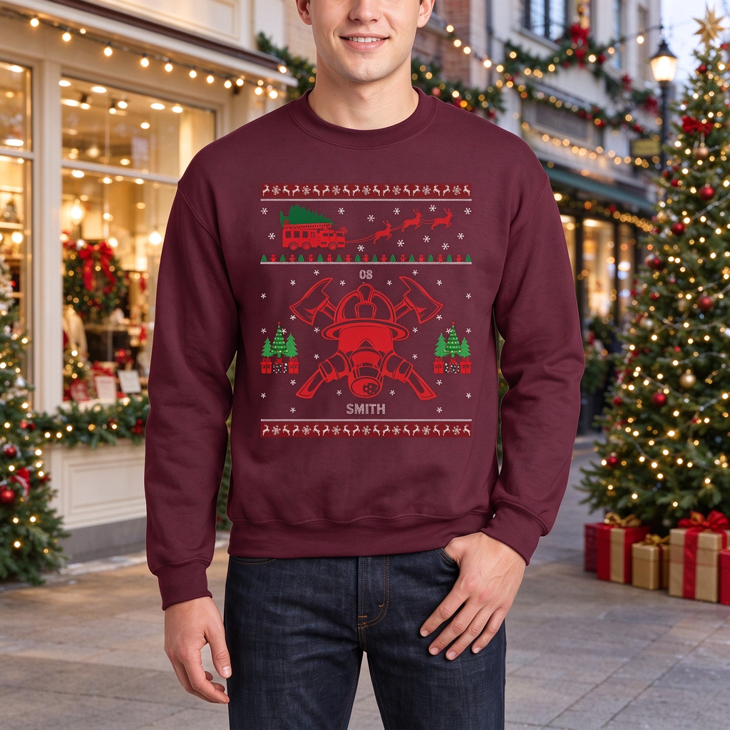 Firefighter Ugly Christmas Sweatshirt, Custom Sweatshirt YBYAB