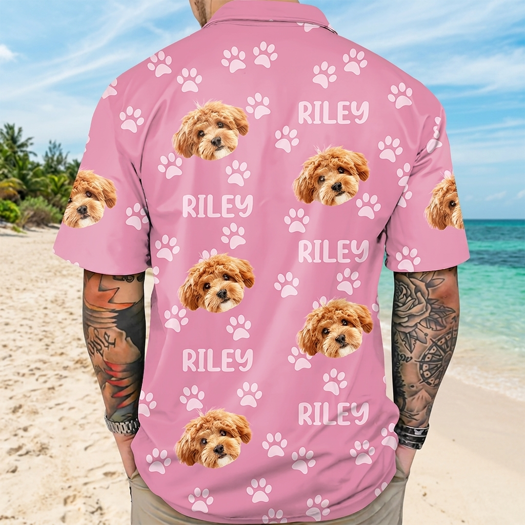 Custom Photo Funny Pet Face Pattern Dog Cat Family Hawaiian Shirt