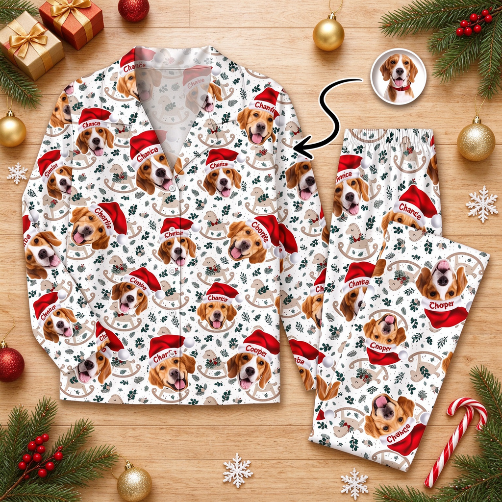 Custom Photo Upload Pajamas with Santa Hats 80P6T