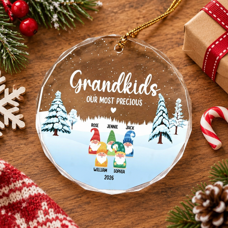 Custom Personalized Round Shaped Glass Ornament with Gnomes 8NK7Z