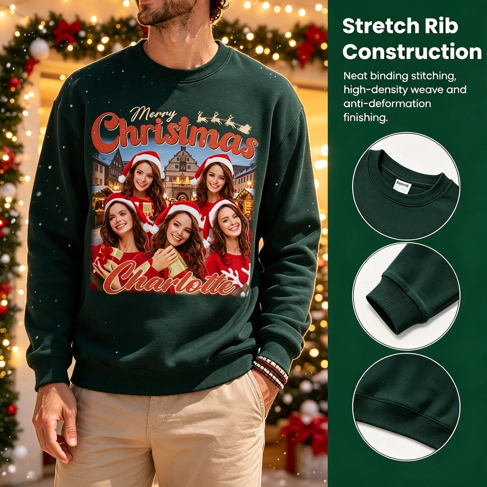 Custom Human Face Merry Christmas Sweatshirt — Christmas Gift WTKJ8