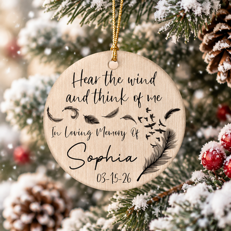 Custom Personalized Ceramic Ornament with Feathers and Birds 3G76X