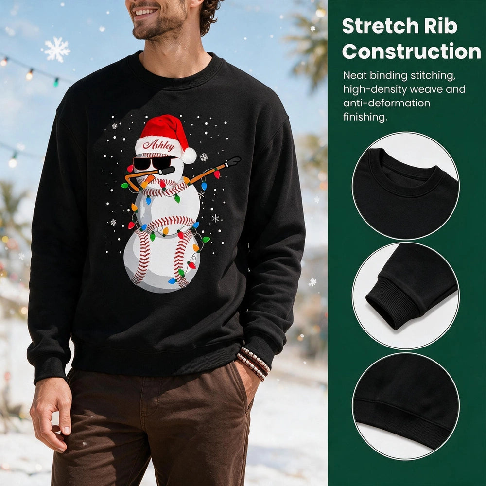 Custom Personalized Baseball Snowman Sweatshirt with Christmas Lights 62QIT