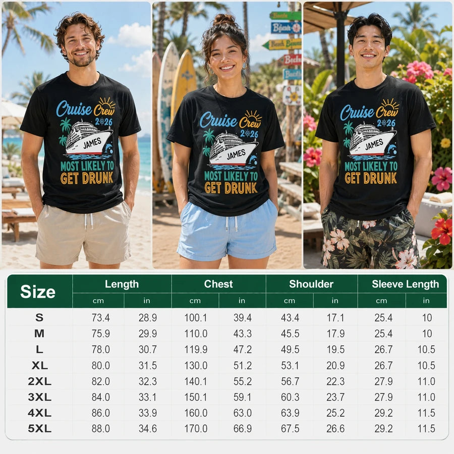 Custom Name Cruise Crew T-shirt - size chart