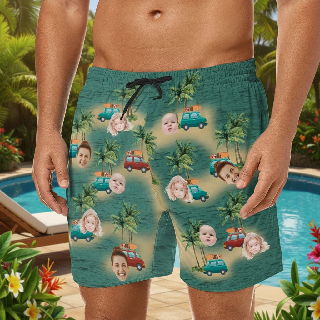 Custom Cute Face Island Vacation Beach Short A75PW