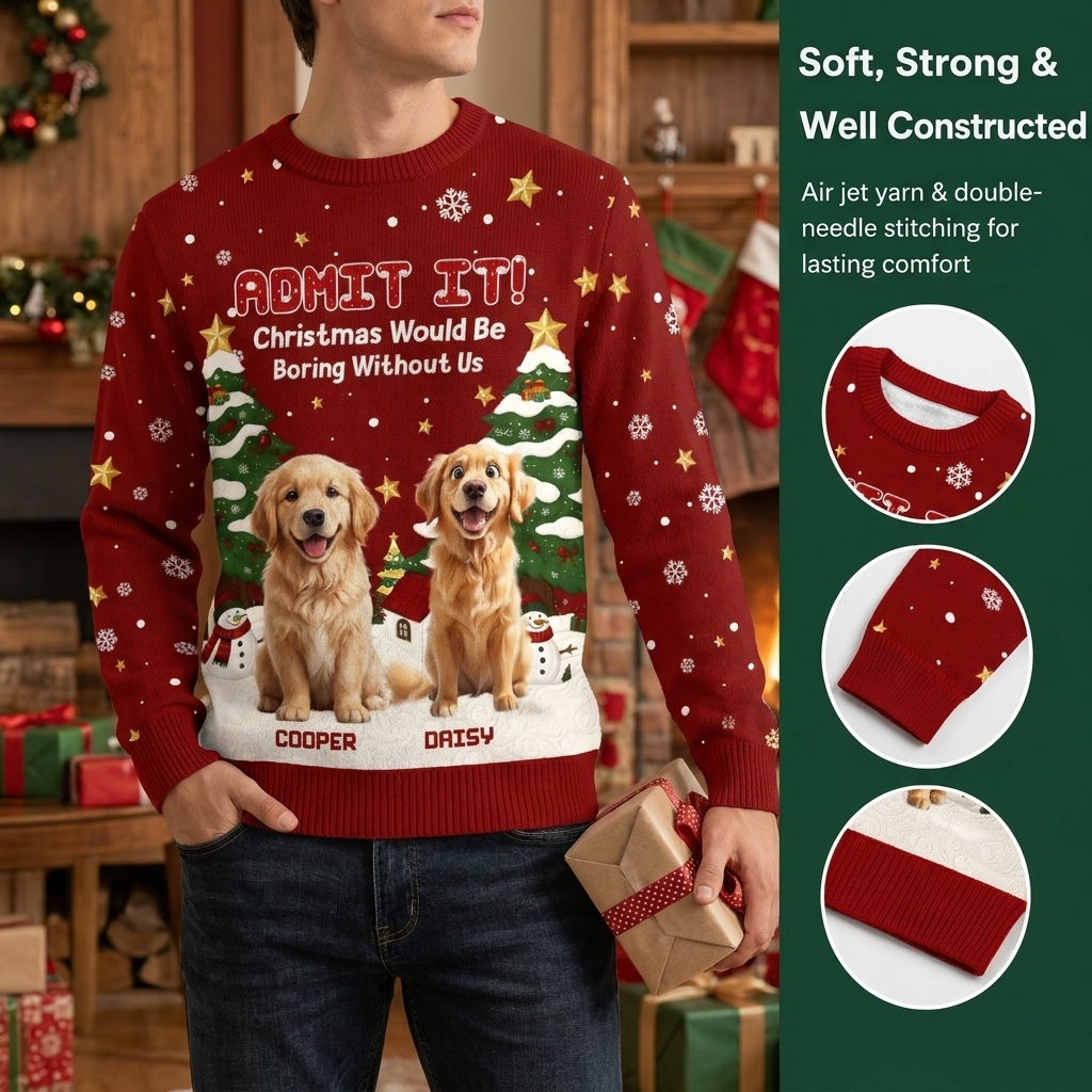Custom Personalized Dog Sweater with Christmas Would Be Boring Without Us X5JEH