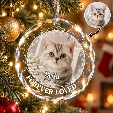 Custom Photo Upload Round Shaped Glass Ornament with Forever Loved 9IOQH