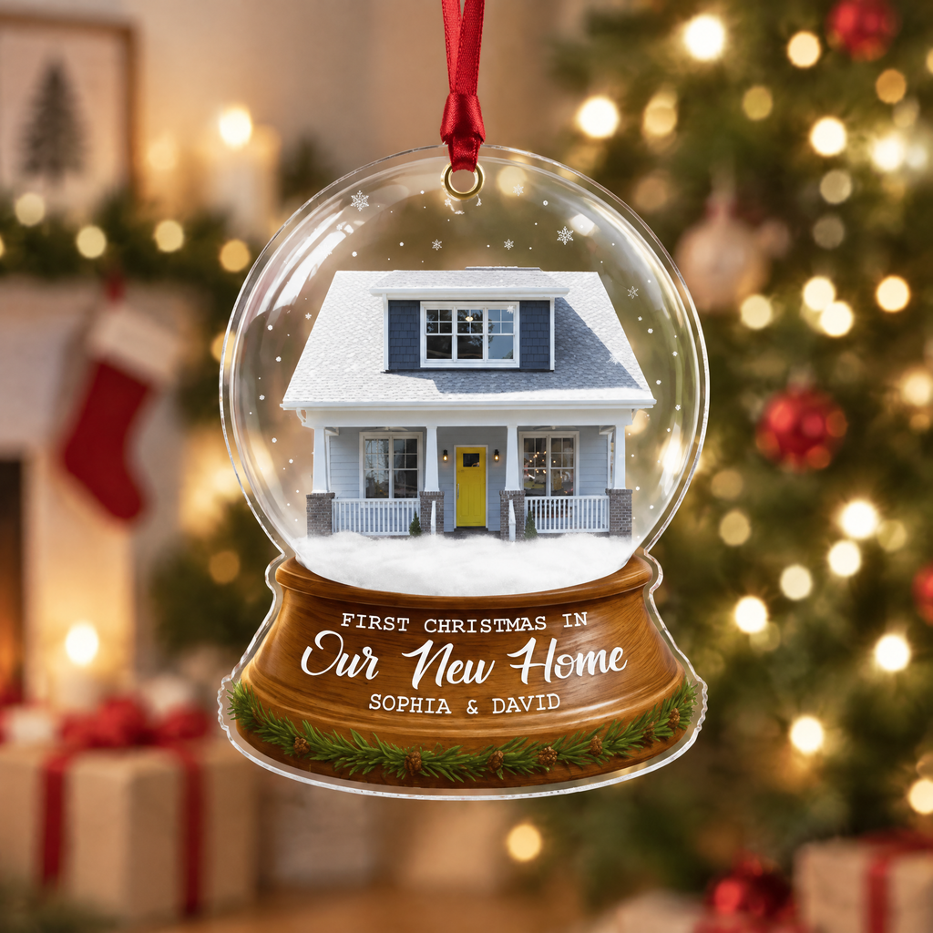 Custom Photo Upload Acrylic Ornament with Snow Globe House 89JKL