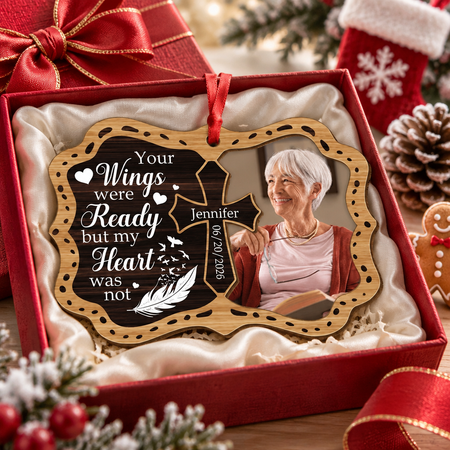 Custom Photo Upload Wood Ornament with Your Wings Were Ready 9DL8T