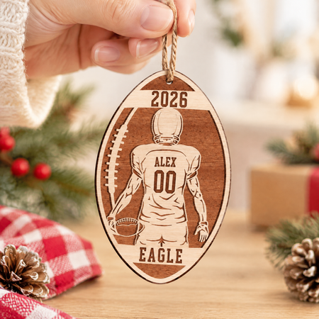 Custom Personalized Wood Ornament with Football Player Design V9PN6