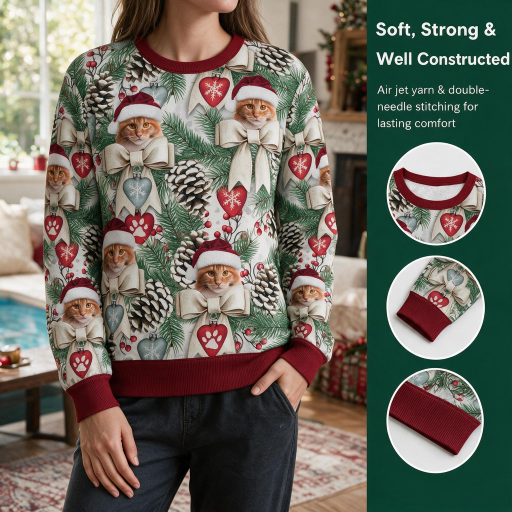 Custom Photo Upload Christmas Sweater with Beagle & Pine Cones RV4WE