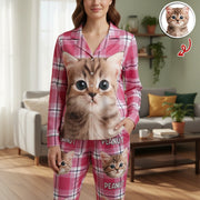 Custom Photo Upload Pajamas with Pink Plaid Pattern main product photo