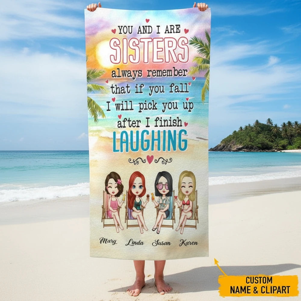 Custom Personalized Beach Towel with You and I Are Sisters Quote main product photo