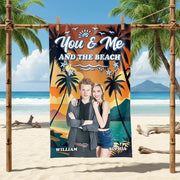 Custom Photo Upload Beach Towel with You & Me and the Beach Sunset main product