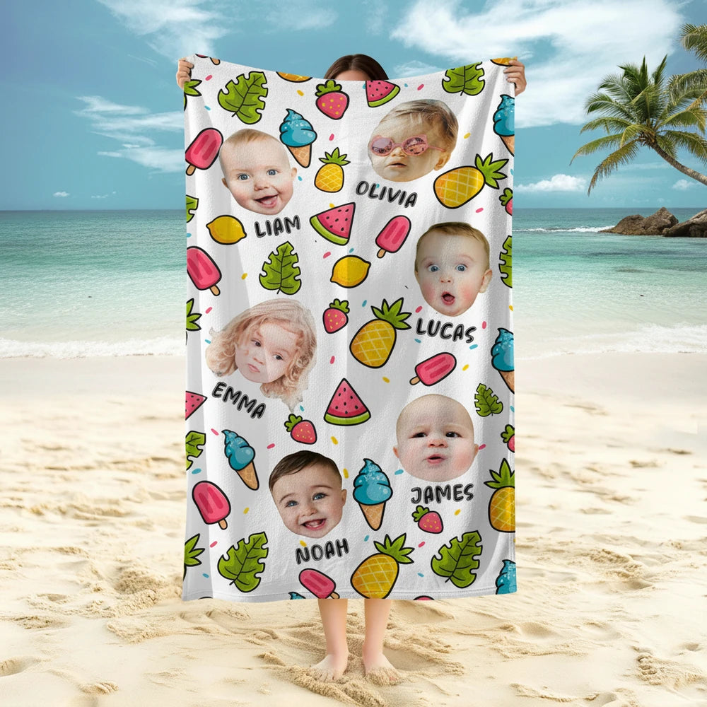 Custom Photo Upload Beach Towel with Tropical Fruits & Ice Cream main product photo