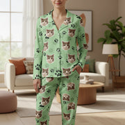 Custom Photo Upload Pajamas with Cat Faces and Paw Prints main product photo