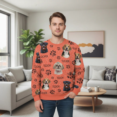 Custom Photo Upload Sweatshirt with Dog Portraits & Paw Prints main product photo