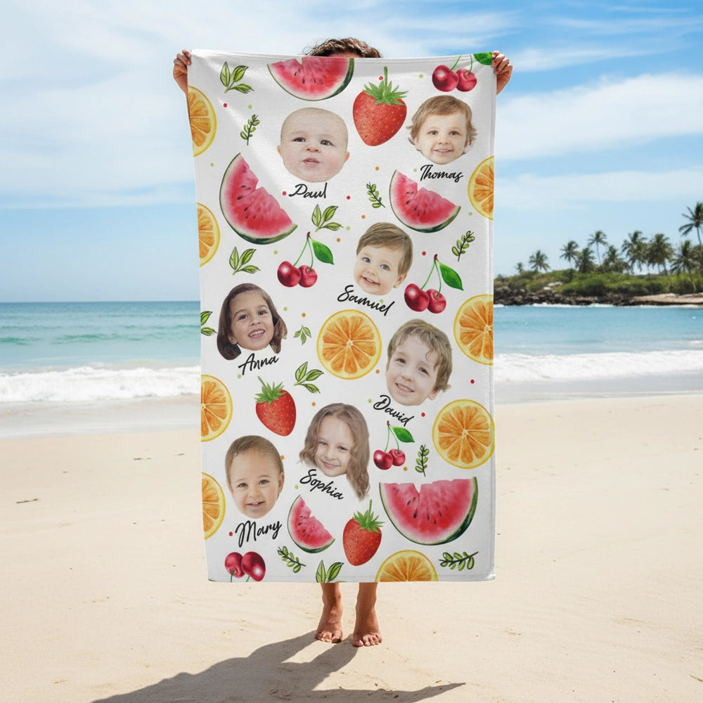 Custom Photo Upload Beach Towel with Watermelon Orange & Fruit main product photo