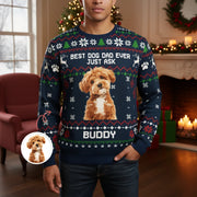 Custom Photo Upload Best Dog Dad Ever Ugly Christmas Sweater main product photo