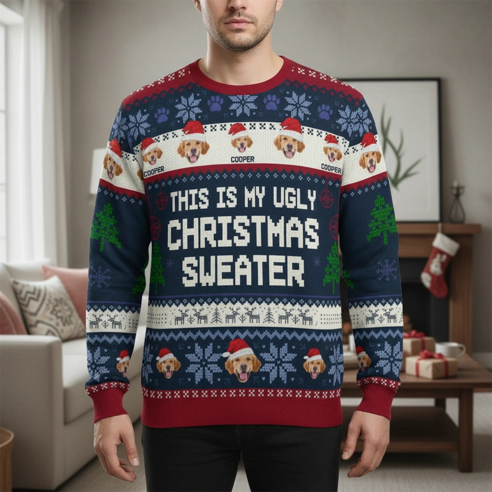Custom Photo Upload This Is My Ugly Christmas Sweater with Dogs main product photo