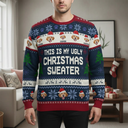 Custom Photo Upload This Is My Ugly Christmas Sweater with Dogs main product photo