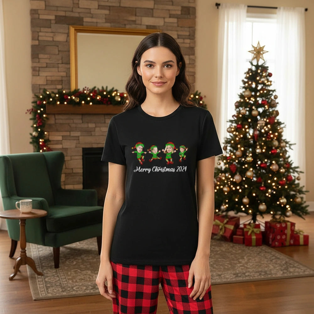 Custom Photo Upload T-Shirt with Elf Graphics - Merry Christmas main product photo