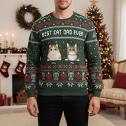 Custom Photo Sweater Best Cat Dad Ever with Ugly Christmas Pattern main product photo