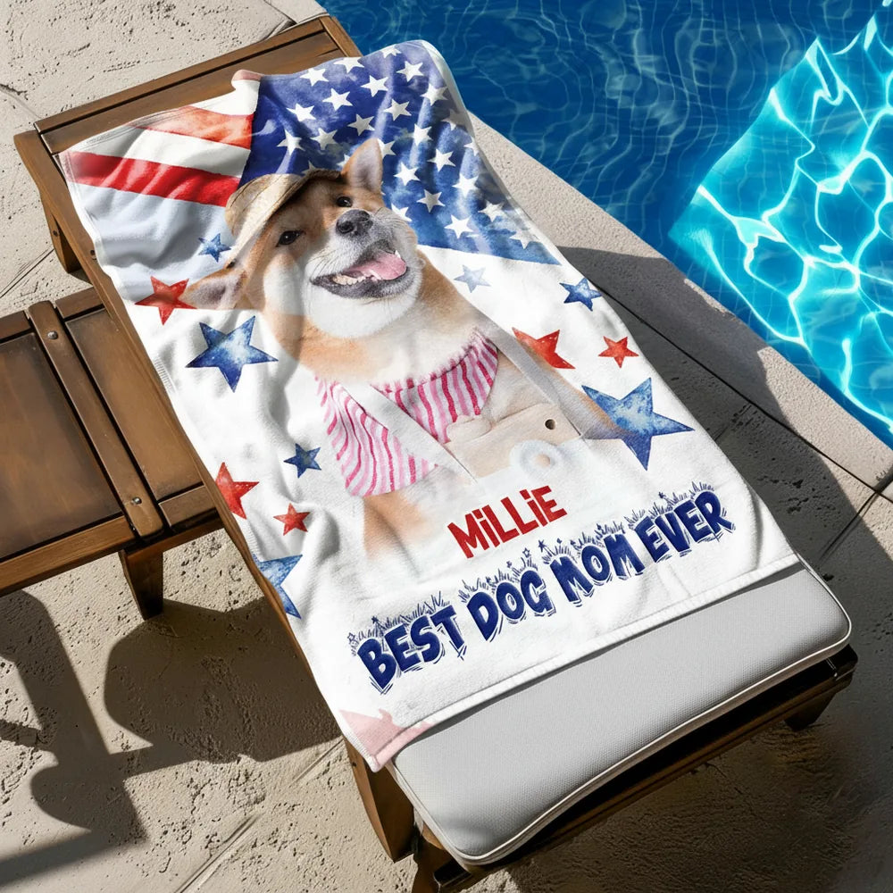 Custom Photo Upload Beach Towel with American Flag & Stars main product photo