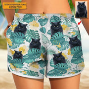 Custom Photo Upload Beach Shorts with Tropical Leaves & Flowers main product photo