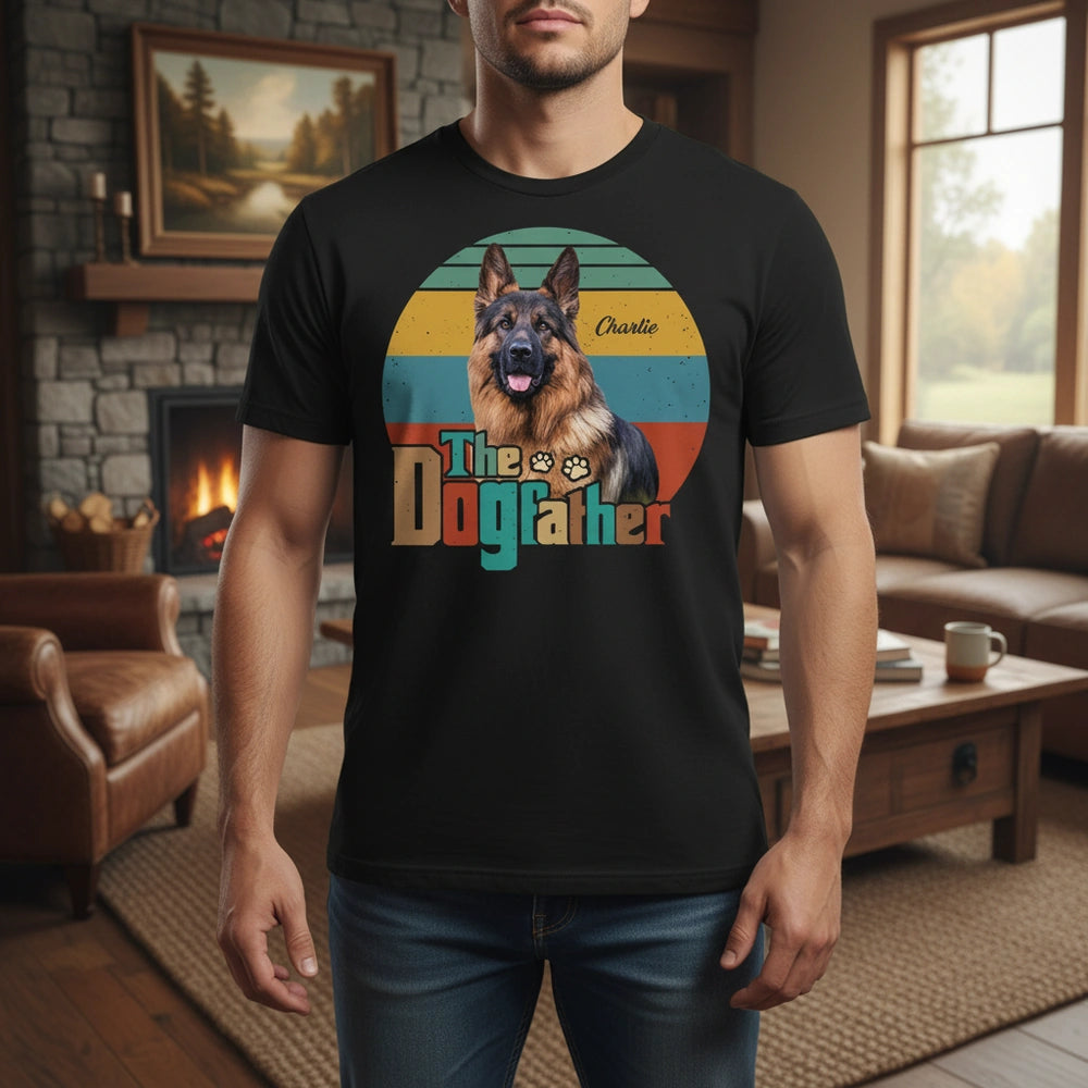 Custom Photo Upload T-Shirt with The Dogfather Retro Stripes main product photo
