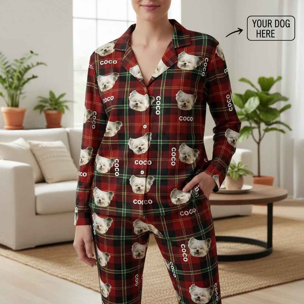 Custom Photo Upload Plaid Pajamas with Pet Faces main product photo
