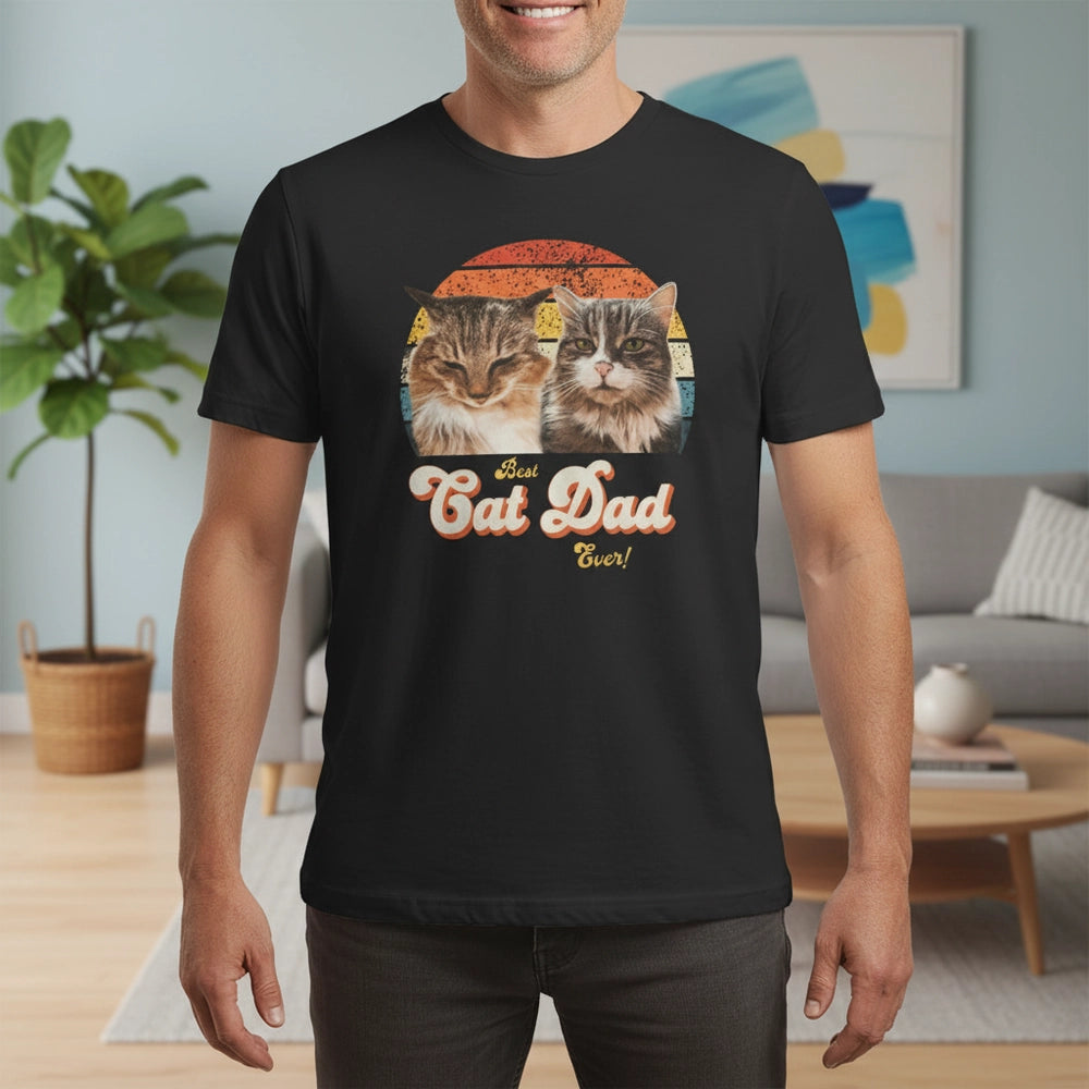Custom Photo Upload T-Shirt with Cats and Best Cat Dad Ever main product photo
