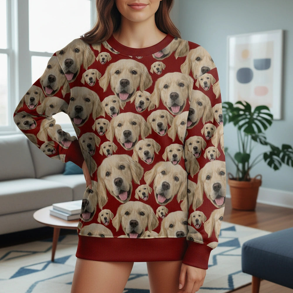 Custom Photo Upload Golden Retriever Face Pattern Sweater main product photo