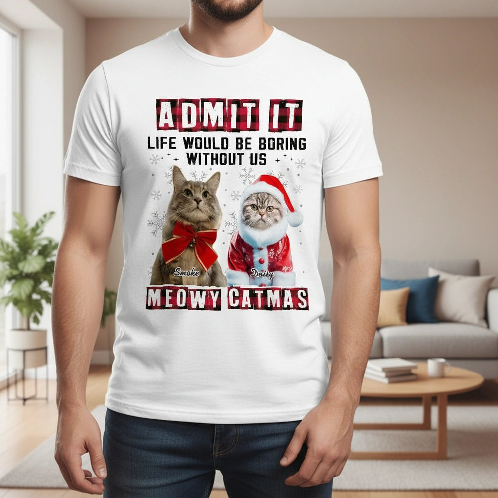 Custom Photo Upload T-Shirt with Cats and Christmas Theme main product photo